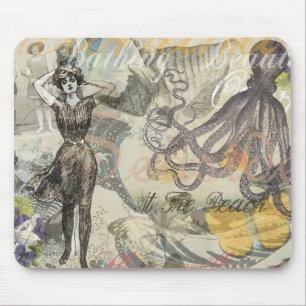 Octopus Beach Antique Coastal Steampunk Mousepad