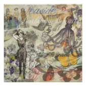 Octopus Beach Antique Coastal Steampunk Poster (Vorderseite)