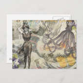 Octopus Beach Antique Coastal Steampunk Postkarte (Vorne/Hinten)