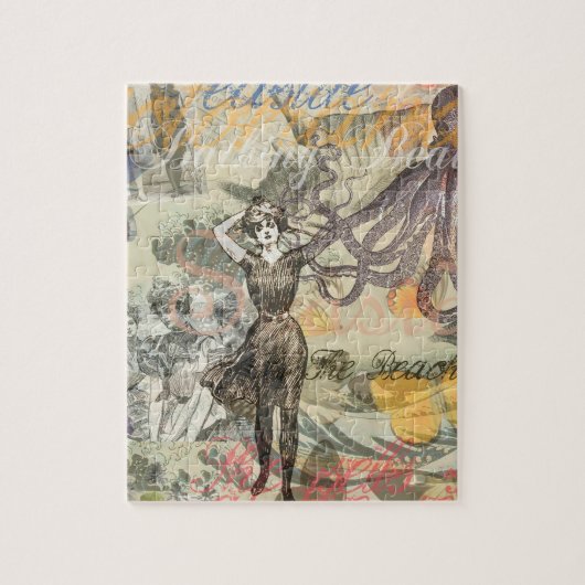 Octopus Beach Antique Coastal Steampunk Puzzle (Vertikal)