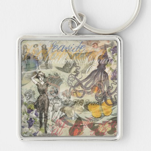 Octopus Beach Antique Coastal Steampunk Schlüsselanhänger (Vorne)