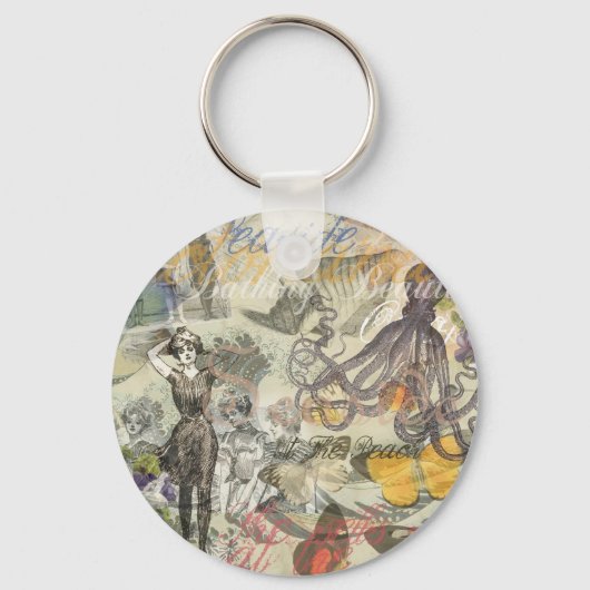 Octopus Beach Antique Coastal Steampunk Schlüsselanhänger (Vorderseite)