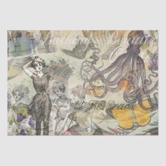 Octopus Beach Antique Coastal Steampunk Seidenpapier (Vorderseite)