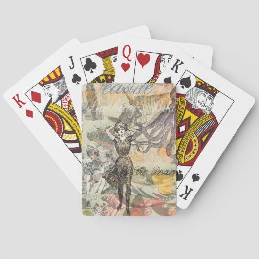 Octopus Beach Antique Coastal Steampunk Spielkarten (Rückseite)