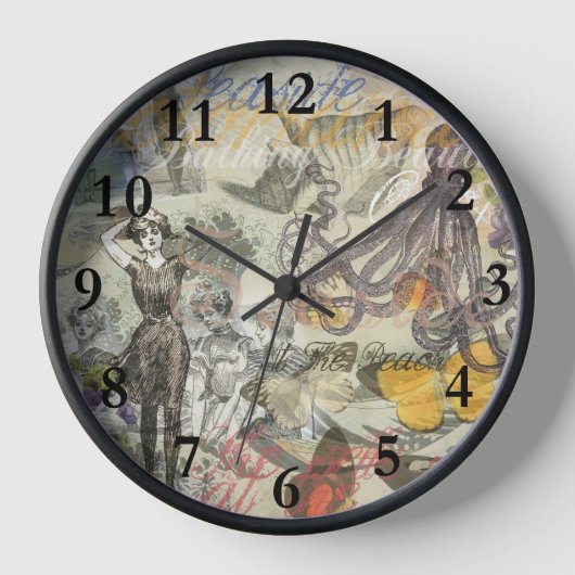 Octopus Beach Antique Coastal Steampunk Uhr (Vorderseite)