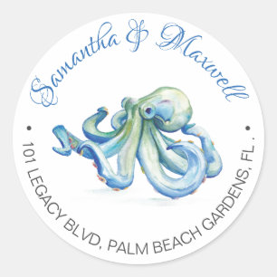 Octopus Beach Hochzeit Rücksendeadresse Runder Aufkleber