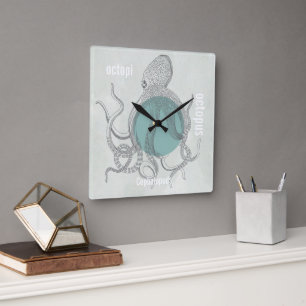 Octopus Beach House oder Meeresbiologe Quadratische Wanduhr