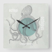 Octopus Beach House oder Meeresbiologe Quadratische Wanduhr (Vorderseite)