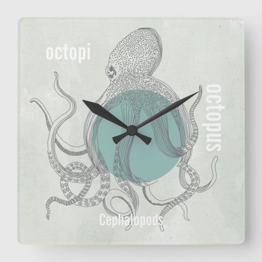 Octopus Beach House oder Meeresbiologe Quadratische Wanduhr (Vorderseite)