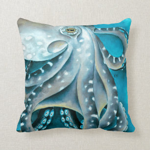Octopus Blau Aquarellfarbendetails Kissen