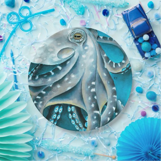 Octopus Blau Aquarellfarbendetails Pappteller (Party)