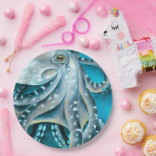 Octopus Blau Aquarellfarbendetails Pappteller (Party)