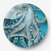 Octopus Blau Aquarellfarbendetails Pappteller (Vorderseite)