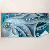 Octopus Blau Aquarellfarbendetails Strandtuch (Vorderseite)