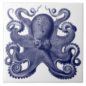 Octopus Blau & Weiß Fliese (Vorderseite)