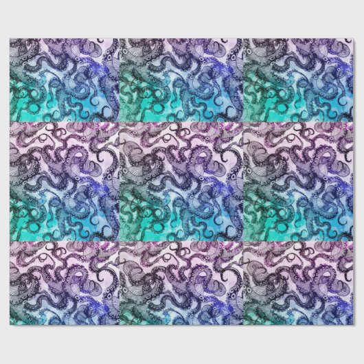 Octopus Blue Geschenkpapier (Flach)