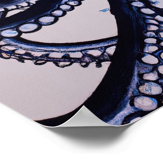 Octopus Blue Moderne Wasserfarbe im japanischen St Poster (Ecke)