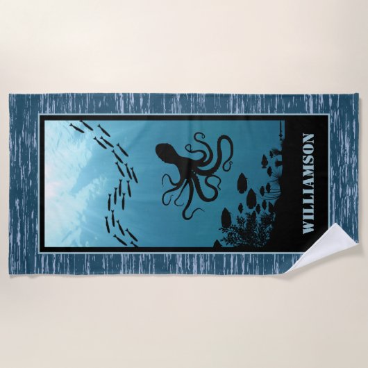 Octopus Blue Sea Reef Strandtuch (Vorderseite)