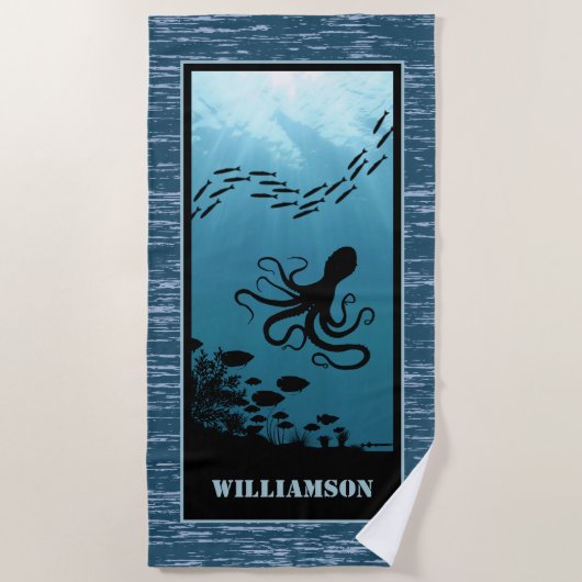 Octopus Blue Sea Reef Strandtuch (Vorderseite)