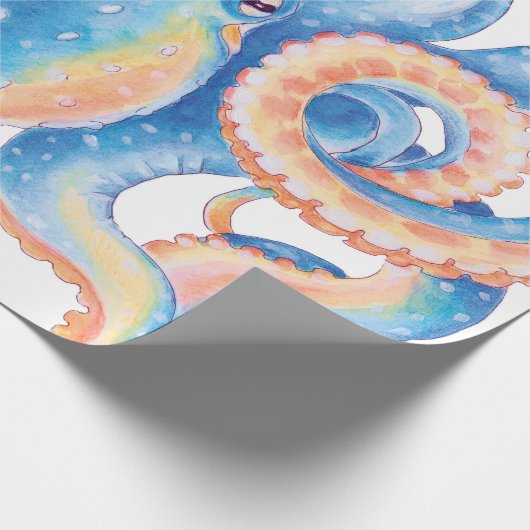 Octopus Blue Watercolor Art Geschenkpapier (Ecke)