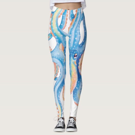 Octopus Blue Watercolor Art Leggings (Vorderseite)
