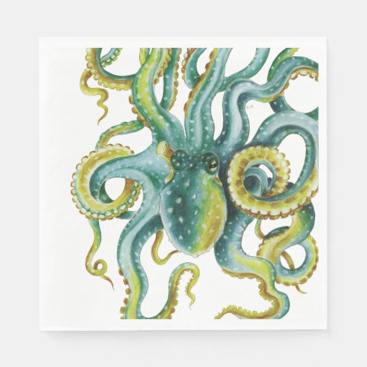 Octopus Blue Watercolor Art Serviette (Vorderseite)