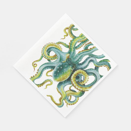 Octopus Blue Watercolor Art Serviette (Ecke)