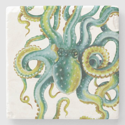 Octopus Blue Watercolor Art Steinuntersetzer (Vorderseite)
