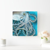 Octopus Blue Watercolor Detail Quadratische Wanduhr (Zuhause)
