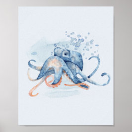 Octopus Blue Watercolor Ozeane Themenmeer Poster
