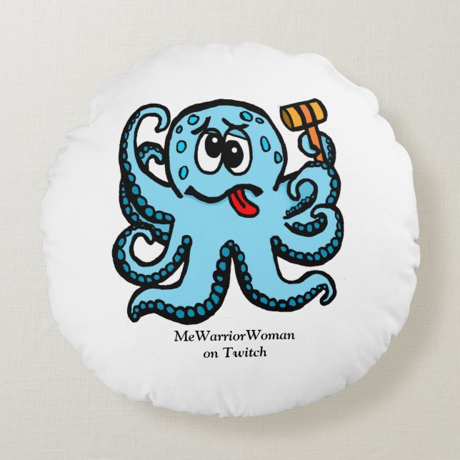 Octopus Bonk, MeWarriorFrau auf Twitch Rundes Kissen (Vorderseite)