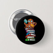 Octopus Book Reading Kraken Library Spaß Reader Button (Vorne & Hinten)