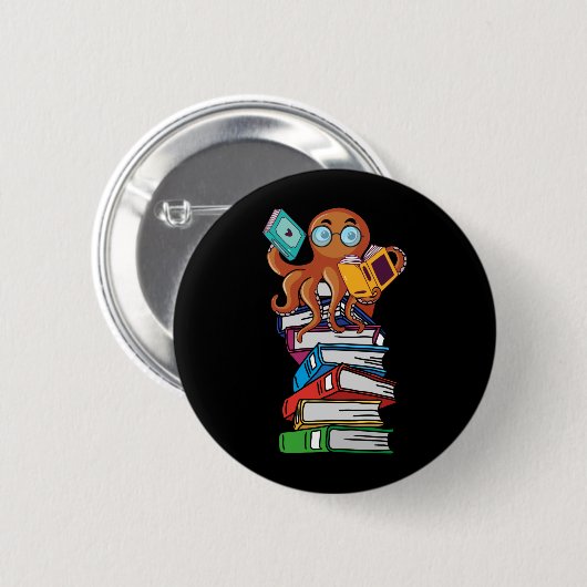 Octopus Book Reading Kraken Library Spaß Reader Button (Vorne & Hinten)