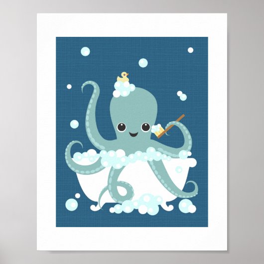 Octopus Bubble Bath Poster Print (Vorne)
