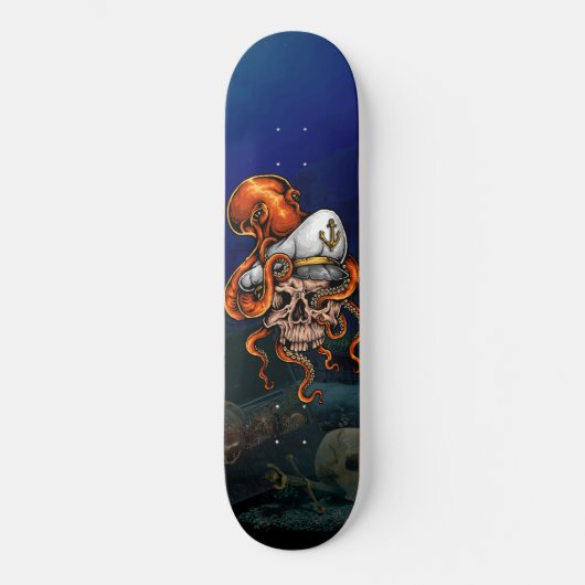 Octopus Captains Skull Treasure Skateboard (Vorderseite)