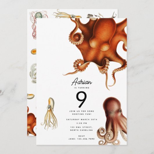 Octopus Cephalopod Ocean Animals Geburtstag Einladung (Vorne/Hinten)