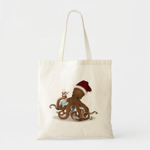 Octopus Chemist mit Weihnachtsmannmütze Weihnachts Tragetasche