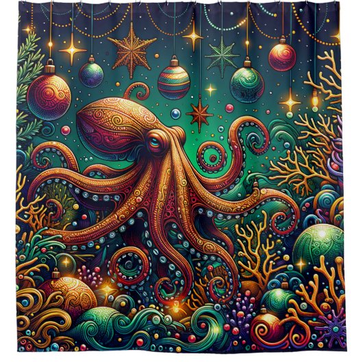 "Octopus Christmas Decorating Wonderland" Duschvorhang (Vorderseite)