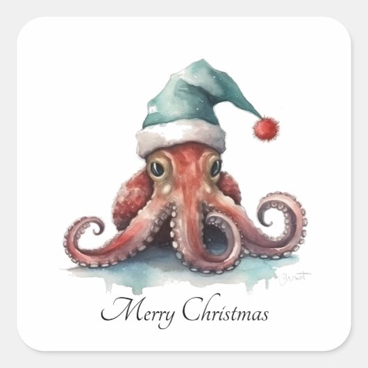 Octopus Christmas Joy, Brauch Quadratischer Aufkleber (Vorderseite)