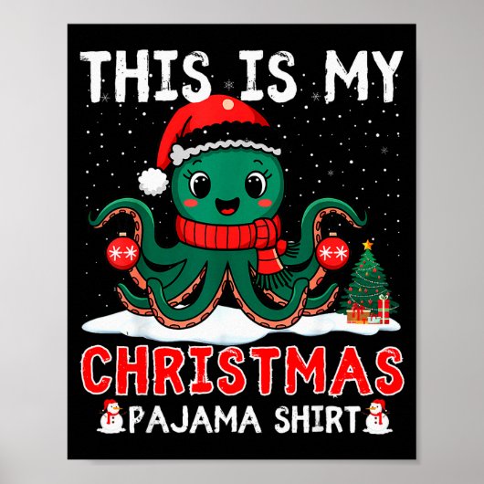 Octopus Christmas Pajama Xmas Santa Hat Octopus Lo Poster (Vorne)