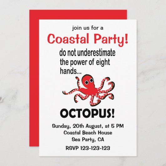 Octopus Coastal Party Einladung (Vorne/Hinten)