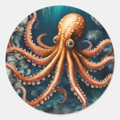 Octopus Deep Blue Runder Aufkleber (Vorderseite)