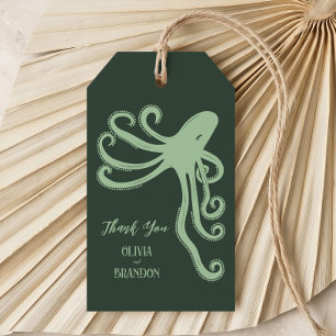 Octopus Deep Sea Modern Wedding, Green Geschenkanhänger