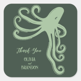 Octopus Deep Sea Modern Wedding, Green Quadratischer Aufkleber