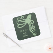 Octopus Deep Sea Modern Wedding, Green Quadratischer Aufkleber (Umschlag)