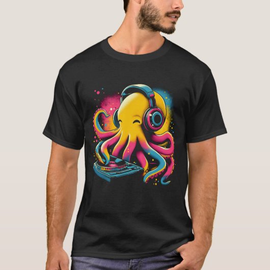 Octopus DJ DJ EDM Funky Dance Club T-Shirt (Vorderseite)