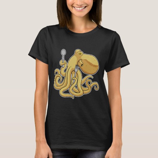 Octopus Eating Spoon Gabel T-Shirt (Vorderseite)