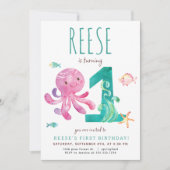 Octopus Einladung zum ersten Geburtstag (Vorderseite)