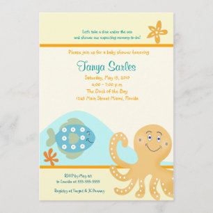 Octopus & Fish Ocean 12x18 Baby Dusche Einladung