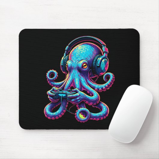 Octopus Gaming Animal Video Games Funny Octopus  Mousepad (Mit Mouse)